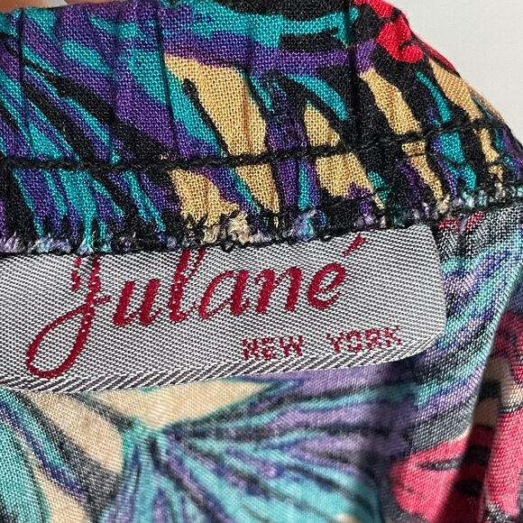 Vintage Skirt Tropical Floral Elastic Waistband Blue Red Eclectic Maximalist 80s - Picture 3 of 8